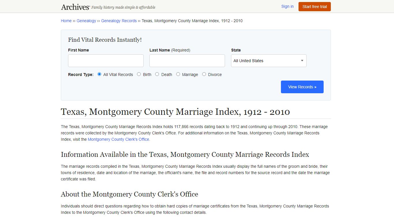 Texas, Montgomery County Marriage Records | Search Indexes ...