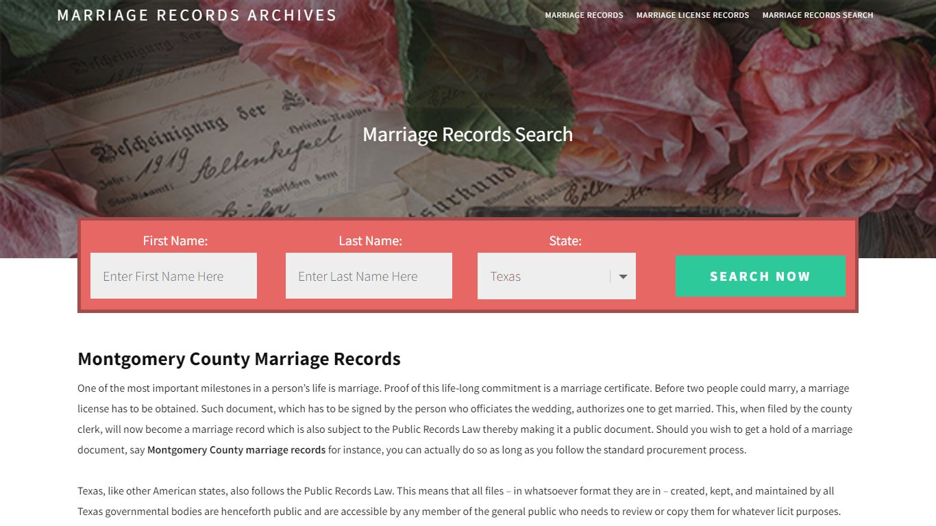 Montgomery County Marriage Records | Enter Name and Search